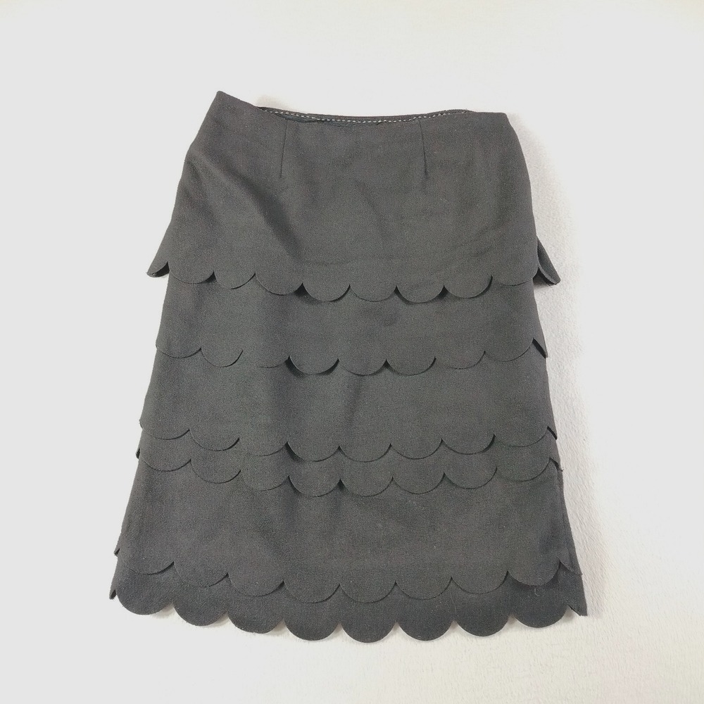 Maeve Anthropologie Skirt Womens 2 Black Tiered Scalloped Hem Lined Wool Blend